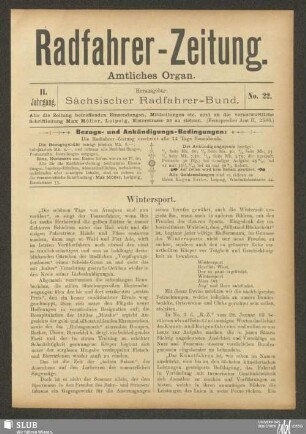 Radfahrer-Zeitung : illustrierte Fachzeitschrift für den Radfahrsport : amtliches Organ des Sächsischen Radfahrer-Bundes
