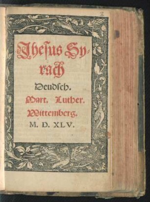 Jhesus Sy=||rach || Deudsch.|| Mart. Luther.||