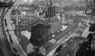 Dresden-Altstadt. Stadtteilansicht zwischen Könneritzstraße und Ehrlichstraße mit Kraftwerk West. Luftbild-Schrägaunfahme von Süden