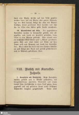 VIII. Fleisch mit Kartoffel-Zuspeise