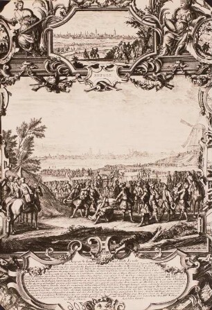 Übergabe von Brüssel, darüber Stadtbild von Brügge
