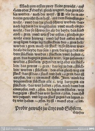 16. Probir gewicht zu Ertzt und Schifern.