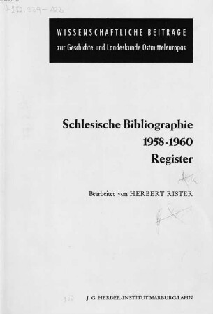 Schlesische Bibliographie. 1958/60,[1], Register
