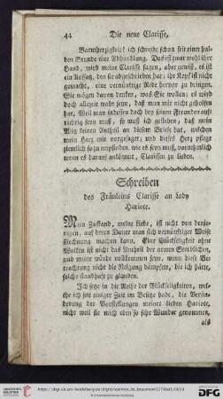 [Briefwechsel des Fräuleins Clarisse mit Lady Hariote]