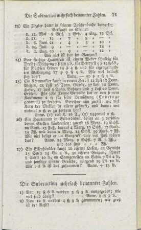 Die Subtraction mehrfach benannter Zahlen.