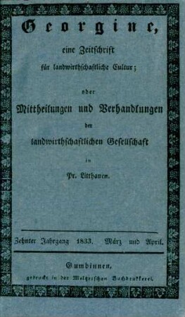 Zehnter Jahrgang 1833. März und April.