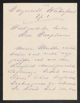 Brief von Blandine von Gravina an Gerhart Hauptmann
