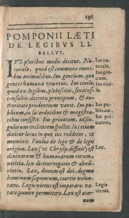 Pomponii Laeti De Legibus Libellus