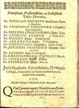 Nobilißimis, Praestantißimis, ac Doctißimis Viris-Juvenibus