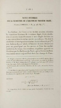 Notice historique sur la resolution de l'équation du troisième degré; d'après Cossali.