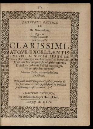 Disputatio Physica. IX. De Generatione