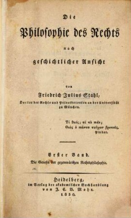 Die Philosophie des Rechts : nach geschichtlicher Ansicht, 1. Die Genesis der gegenwärtigen Rechtsphilosophie