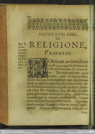 Disputatio XXIIX. De Religione
