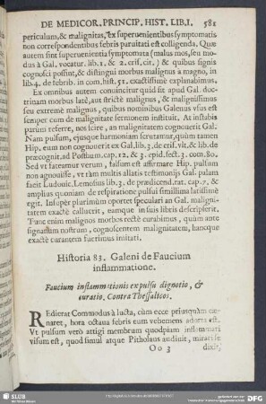 Historia 83. Galeni de Faucium inflammatione