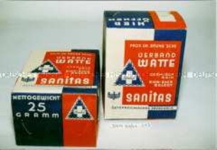 Packungen mit "Prof. Dr. Bruns'sche Verband Watte" von Sanitas