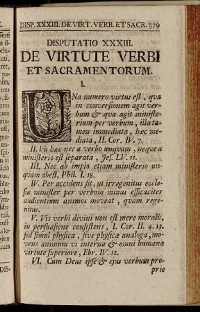 Disputatio XXXIII. De Virtute Verbi Et Sacramentorum
