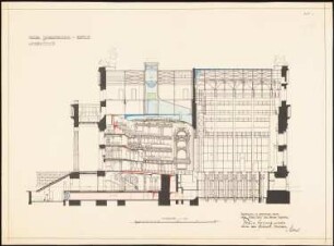 Schauspielhaus, Berlin Umbau: Bauvorlage: Längsschnitt mit Angabe der Be- und Entfüftung 1:100
