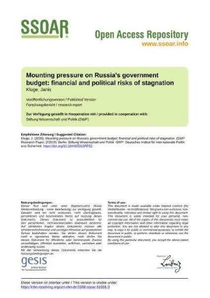 Mounting pressure on Russia's government budget: financial and political risks of stagnation