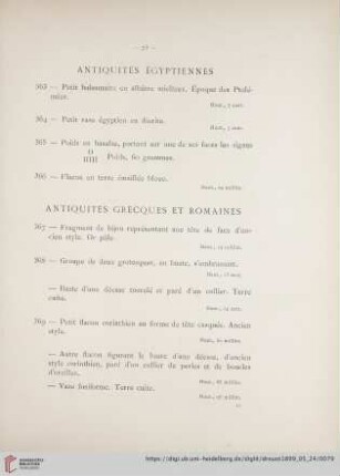 Antiquités Égyptiennes (Nr. 363 - 366)