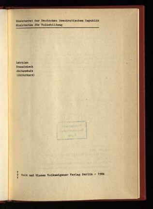 1984: Abiturstufe (Abiturkurs)