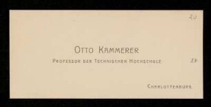 Visitenkarte von Otto Kammerer für Otto von Gierke, Charlottenburg (Berlin), 20.8.1910