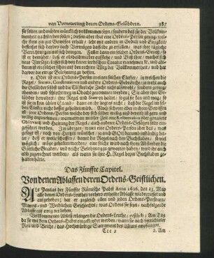 Das Fünffte Capitel. Von denen Ablassen deren Ordens-Geistlichen.