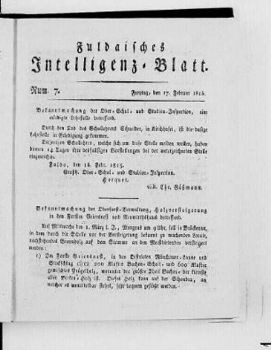Num. 7, Ausgabe vom 17. Februar 1815