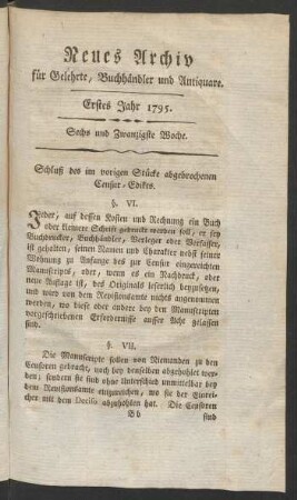 Sechs und Zwanzigste Woche
