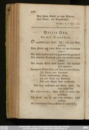 Dritte Ode. An die Deutschen.