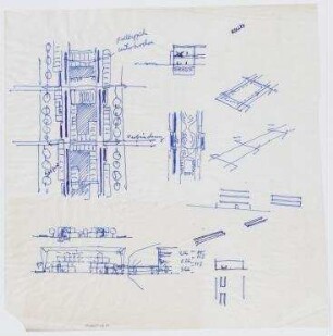 "Universität über Straße 17. Juni" (nicht realisiert) – Lageplan, Schnitt, Detailansicht. Berlin-Charlottenburg/Berlin-Tiergarten, Straße des 17. Juni