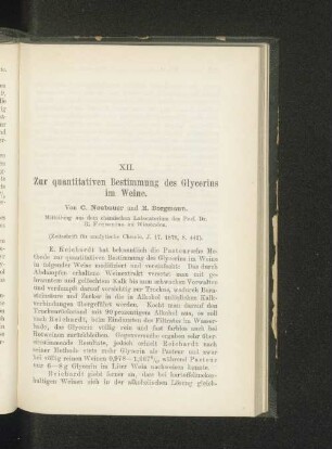 XII. Zur quantitativen Bestimmung des Glycerins im Weine.