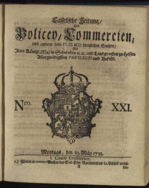 Nro. XXI, Montags, den 23. May 1735