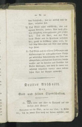 Dritter Abschnitt. Von Gott und seinen Eigenschaften.
