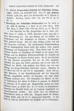 155-157 [Rezension] Hergenröther, Philipp, Philipp Hergenröthers Lehrbuch des katholischen Kirchenrechts