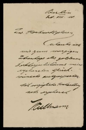 Brief von [...] Kullmann an Otto von Gierke, Berlin, 20.8.1910