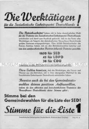 Wahlaufruf der SED zu den Gemeindewahlen 1946