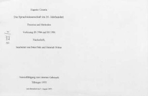 Die Sprachwissenschaft im 20. Jh., Vorlesung Tübingen