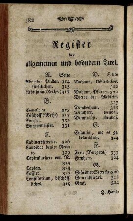 Register der allgemeinen und besondern Titel.