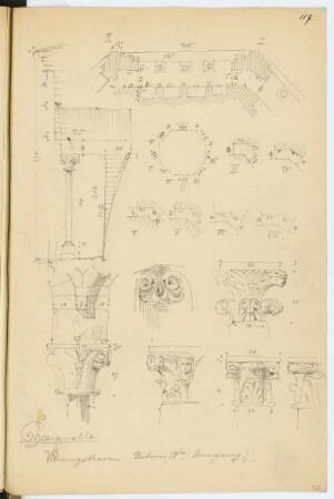 Kloster Chiaravalle Milanese, Mailand: Details vom Vierungsturm (aus: Skizzen- und Fotoalbum 3)