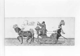 Bretschneider, Daniel d.Ä.: Astronomus, Bl. 38 . Deckfarben; 160 x 380 mm. wohl 1602. Aus: Bretschneider, Daniel d.Ä.: Ein Buch von allerley Inuentionen, zu Schlittenfarthen, welche auff dergleichen arten, gar wol zugerichtet und leichtlich geführet werden können, für Fürstliche, Gräfliche, Herrn und Adelstands Personen, mehren theils von neuem visirt unnd verferttigett. Dresden: SLUB Mscr.Dresd.B.104