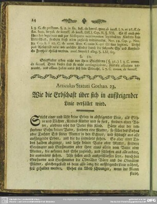 Articulus Statuti Gothani 23. Wie die Erbschaft über sich in sich auffsteigender Linie verfället wird