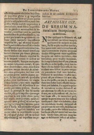 Articulus Ult. De Rerum Naturalium inceptione ac desitione.