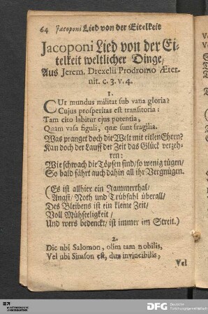 Jacoponi Lied von der Eitelkeit weltlicher Dinge
