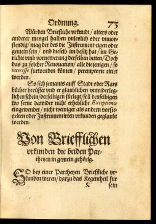 Von Briefflichen urkunden die beiden Partheyen in gemein gehörig.