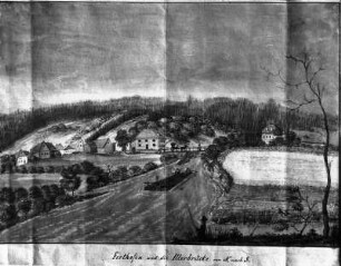 Ferthofen und die Illerbrücke von N nach S : Ferthofen und die Illerbrücke von N nach S. Zeichnung (um 1787; E. F. Küchlin). Memmingen, Stadtmuseum im Hermansbau