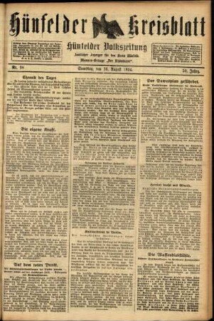 Ausgabe vom Samstag, den 16. August 1924.
