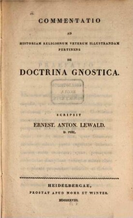 Commentatio ad historiam religionum veterum illustrandam pertinens de doctrina gnostica