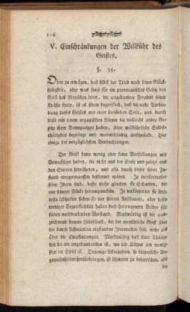 V. Einschränkungen der Willkühr des Geistes