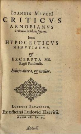 Criticus Arnobianus : tributus in libros septem
