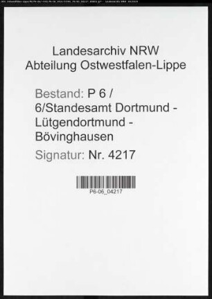 Sterberegister Standesamt Dortmund-Lütgendortmund-Bövinghausen (XI)